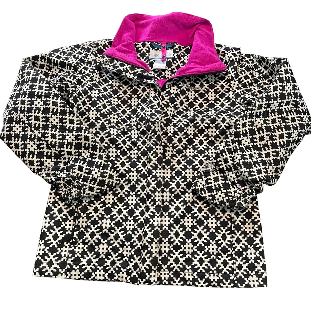 Columbia Jacket Shell Girls Medium 10/12 Black Pink Geometric Omni-Tech Winter